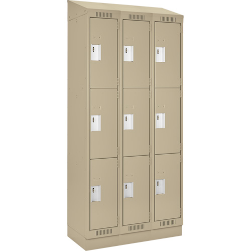 Clean Line Lockers, 3 -tier, Bank of 3, 36" x 18" x 82", Steel, Beige, Rivet (Assembled) Southpoint Industrial Supply