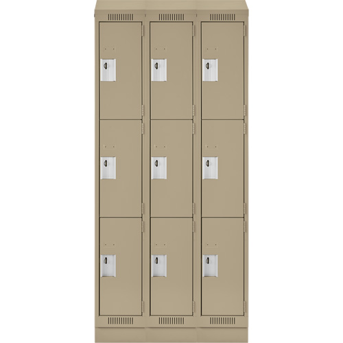 Clean Line Lockers, 3 -tier, Bank of 3, 36" x 18" x 82", Steel, Beige, Rivet (Assembled) Southpoint Industrial Supply