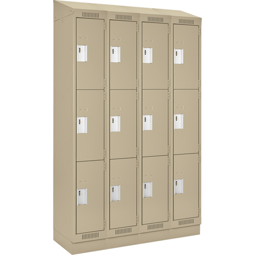 Clean Line Lockers, 3 -tier, Bank of 4, 48" x 18" x 82", Steel, Beige, Rivet (Assembled) Southpoint Industrial Supply