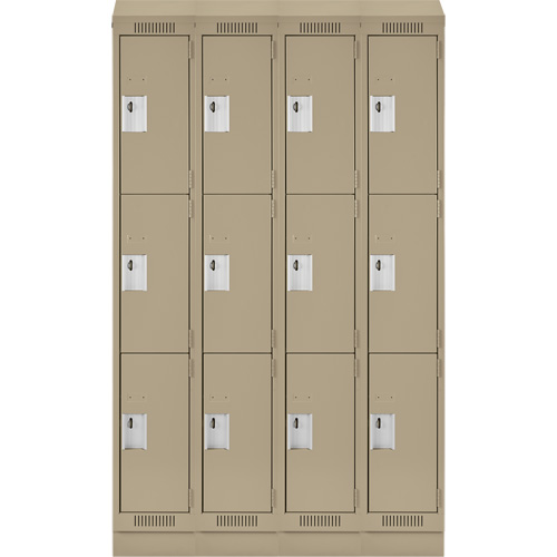 Clean Line Lockers, 3 -tier, Bank of 4, 48" x 18" x 82", Steel, Beige, Rivet (Assembled) Southpoint Industrial Supply