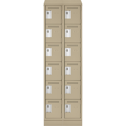 Clean Line Lockerette , 6 -tier, Bank of 2, 24" x 18" x 82", Steel, Beige, Rivet (Assembled) Southpoint Industrial Supply