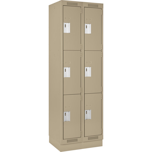 Clean Line Lockers, 3 -tier, Bank of 2, 24" x 18" x 76", Steel, Beige, Rivet (Assembled) Southpoint Industrial Supply