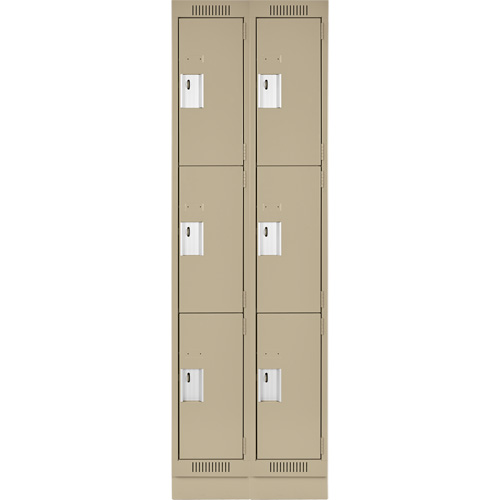 Clean Line Lockers, 3 -tier, Bank of 2, 24" x 18" x 76", Steel, Beige, Rivet (Assembled) Southpoint Industrial Supply