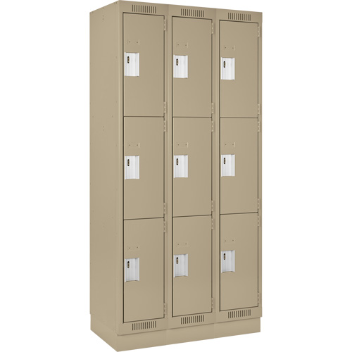 Clean Line Lockers, 3 -tier, Bank of 3, 36" x 18" x 76", Steel, Beige, Rivet (Assembled) Southpoint Industrial Supply