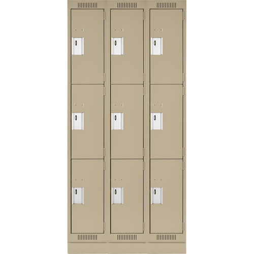 Clean Line Lockers, 3 -tier, Bank of 3, 36" x 18" x 76", Steel, Beige, Rivet (Assembled) Southpoint Industrial Supply