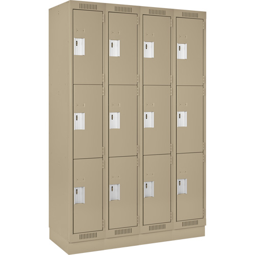 Clean Line Lockers, 3 -tier, Bank of 4, 48" x 18" x 76", Steel, Beige, Rivet (Assembled) Southpoint Industrial Supply