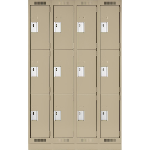 Clean Line Lockers, 3 -tier, Bank of 4, 48" x 18" x 76", Steel, Beige, Rivet (Assembled) Southpoint Industrial Supply