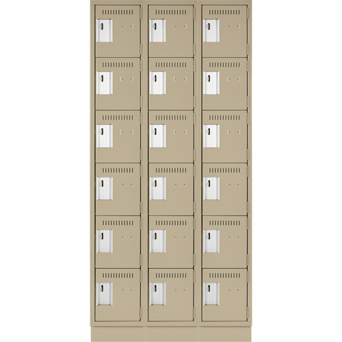 Clean Line Lockerette, 6 -tier, Bank of 3, 36" x 18" x 76", Steel, Beige, Rivet (Assembled) Southpoint Industrial Supply