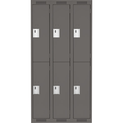 Clean Line Lockers, 2 -tier, Bank of 3, 36" x 18" x 72", Steel, Charcoal, Rivet (Assembled) Southpoint Industrial Supply