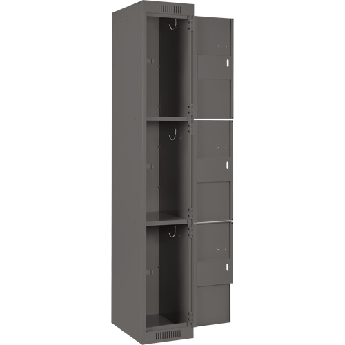 Clean Line Lockers, 3 -tier, Bank of 3, 36" x 18" x 72", Steel, Charcoal, Rivet (Assembled) Southpoint Industrial Supply