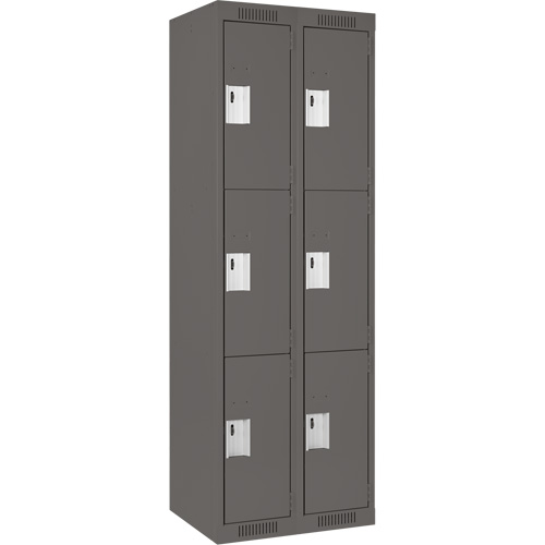 Clean Line Lockers, 3 -tier, Bank of 2, 24" x 18" x 72", Steel, Charcoal, Rivet (Assembled) Southpoint Industrial Supply