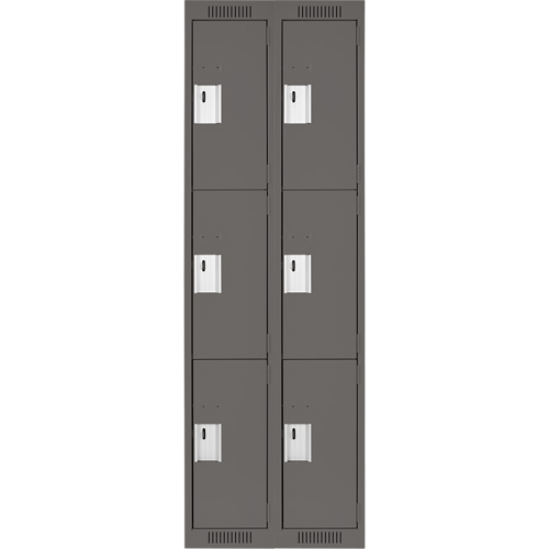Clean Line Lockers, 3 -tier, Bank of 2, 24" x 18" x 72", Steel, Charcoal, Rivet (Assembled) Southpoint Industrial Supply