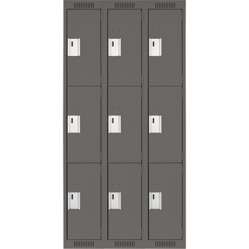 Clean Line Lockers, 3 -tier, Bank of 3, 36" x 18" x 72", Steel, Charcoal, Rivet (Assembled) Southpoint Industrial Supply
