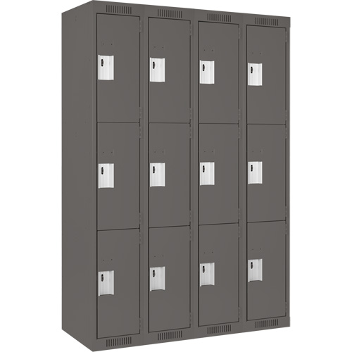 Clean Line Lockers, 3 -tier, Bank of 4, 48" x 18" x 72", Steel, Charcoal, Rivet (Assembled) Southpoint Industrial Supply