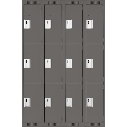Clean Line Lockers, 3 -tier, Bank of 4, 48" x 18" x 72", Steel, Charcoal, Rivet (Assembled) Southpoint Industrial Supply