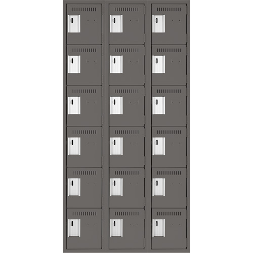 Clean Line Lockerette, 6 -tier, Bank of 3, 36" x 18" x 72", Steel, Charcoal, Rivet (Assembled) Southpoint Industrial Supply