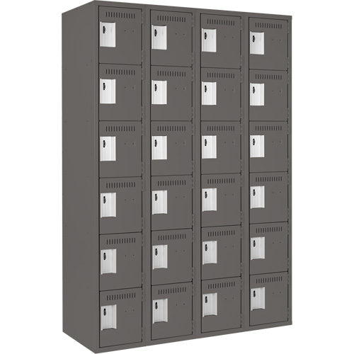 Clean Line Lockerette, 6 -tier, Bank of 4, 48" x 18" x 72", Steel, Charcoal, Rivet (Assembled) Southpoint Industrial Supply