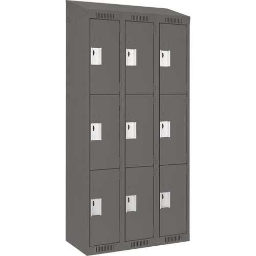 Clean Line Lockers, 3 -tier, Bank of 3, 36" x 18" x 78", Steel, Charcoal, Rivet (Assembled) Southpoint Industrial Supply