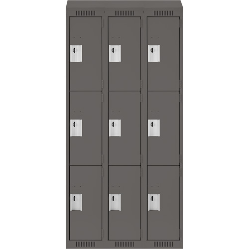 Clean Line Lockers, 3 -tier, Bank of 3, 36" x 18" x 78", Steel, Charcoal, Rivet (Assembled) Southpoint Industrial Supply