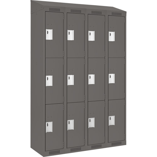Clean Line Lockers, 3 -tier, Bank of 4, 48" x 18" x 78", Steel, Charcoal, Rivet (Assembled) Southpoint Industrial Supply