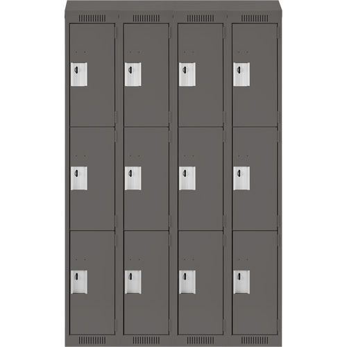 Clean Line Lockers, 3 -tier, Bank of 4, 48" x 18" x 78", Steel, Charcoal, Rivet (Assembled) Southpoint Industrial Supply