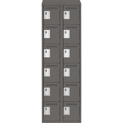 Clean Line Lockerette, 6 -tier, Bank of 2, 24" x 18" x 78", Steel, Charcoal, Rivet (Assembled) Southpoint Industrial Supply