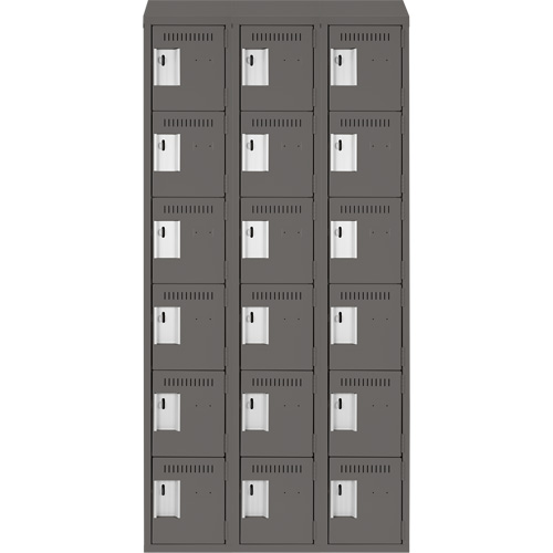 Clean Line Lockerette, 6 -tier, Bank of 3, 36" x 18" x 78", Steel, Charcoal, Rivet (Assembled) Southpoint Industrial Supply