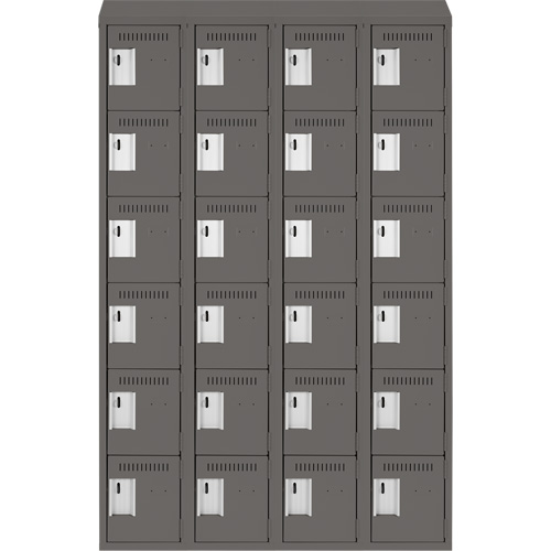 Clean Line Lockerette, 6 -tier, Bank of 4, 48" x 18" x 78", Steel, Charcoal, Rivet (Assembled) Southpoint Industrial Supply