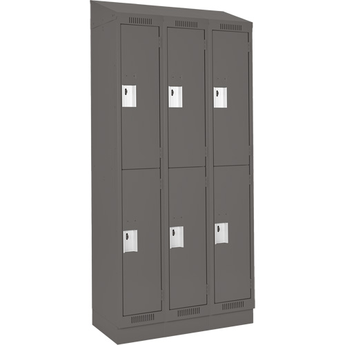 Clean Line Lockers, 2 -tier, Bank of 3, 36" x 18" x 82", Steel, Charcoal, Rivet (Assembled) Southpoint Industrial Supply