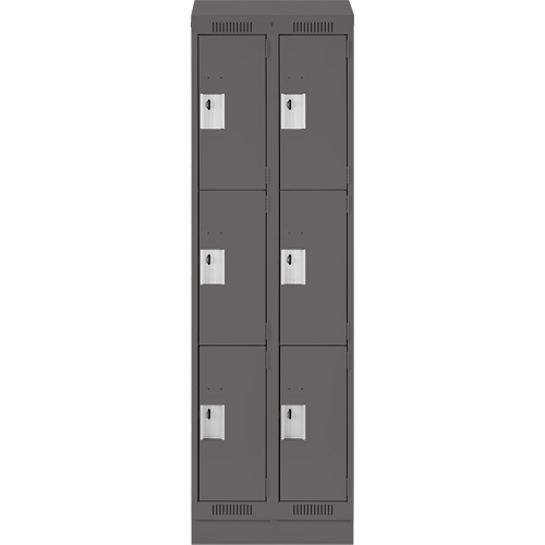 Clean Line Lockers, 3 -tier, Bank of 2, 24" x 18" x 82", Steel, Charcoal, Rivet (Assembled) Southpoint Industrial Supply