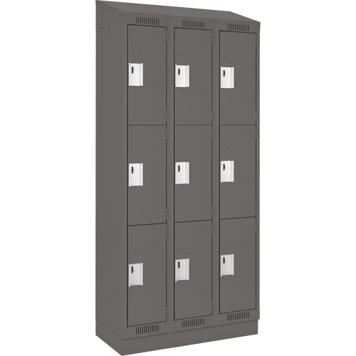 Clean Line Lockers, 3 -tier, Bank of 3, 36" x 18" x 82", Steel, Charcoal, Rivet (Assembled) Southpoint Industrial Supply