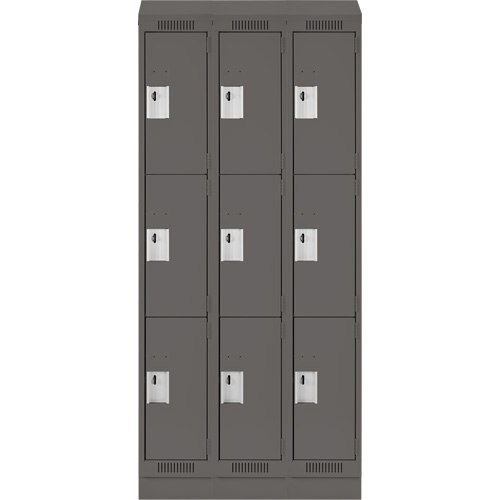 Clean Line Lockers, 3 -tier, Bank of 3, 36" x 18" x 82", Steel, Charcoal, Rivet (Assembled) Southpoint Industrial Supply