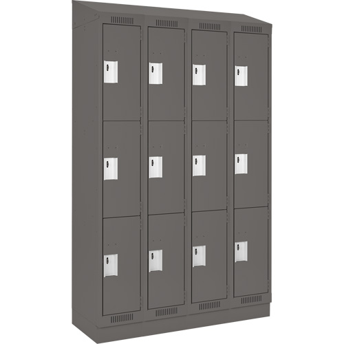 Clean Line Lockers, 3 -tier, Bank of 4, 48" x 18" x 82", Steel, Charcoal, Rivet (Assembled) Southpoint Industrial Supply