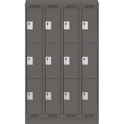 Clean Line Lockers, 3 -tier, Bank of 4, 48" x 18" x 82", Steel, Charcoal, Rivet (Assembled) Southpoint Industrial Supply