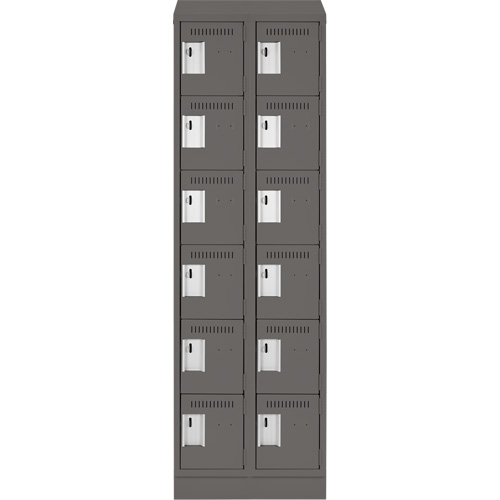 Clean Line Lockerette, 6 -tier, Bank of 2, 24" x 18" x 82", Steel, Charcoal, Rivet (Assembled) Southpoint Industrial Supply