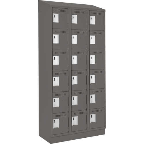 Clean Line Lockerette, 6 -tier, Bank of 3, 36" x 18" x 82", Steel, Charcoal, Rivet (Assembled) Southpoint Industrial Supply