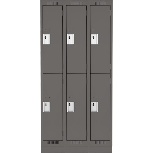 Clean Line Lockers, 2 -tier, Bank of 3, 36" x 18" x 76", Steel, Charcoal, Rivet (Assembled) Southpoint Industrial Supply
