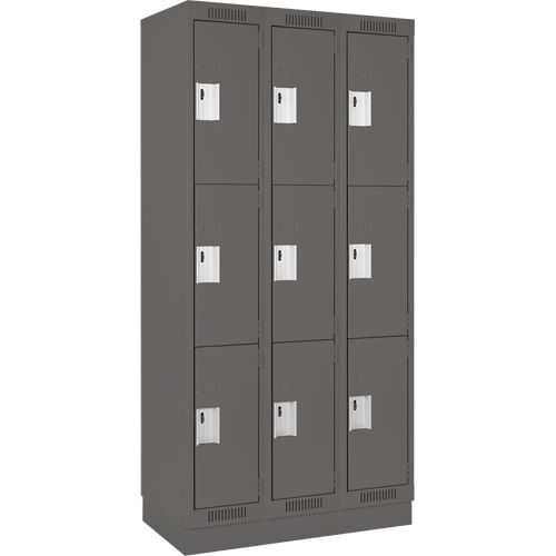 Clean Line Lockers, 3 -tier, Bank of 3, 36" x 18" x 76", Steel, Charcoal, Rivet (Assembled) Southpoint Industrial Supply