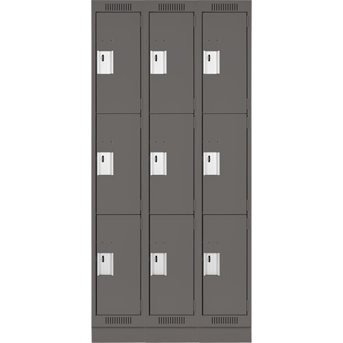 Clean Line Lockers, 3 -tier, Bank of 3, 36" x 18" x 76", Steel, Charcoal, Rivet (Assembled) Southpoint Industrial Supply