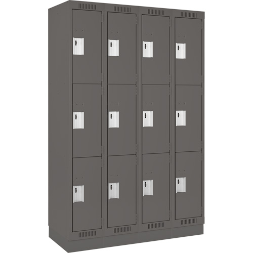 Clean Line Lockers, 3 -tier, Bank of 4, 48" x 18" x 76", Steel, Charcoal, Rivet (Assembled) Southpoint Industrial Supply