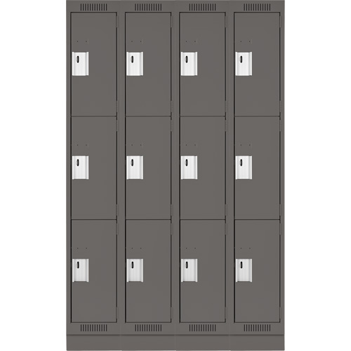 Clean Line Lockers, 3 -tier, Bank of 4, 48" x 18" x 76", Steel, Charcoal, Rivet (Assembled) Southpoint Industrial Supply