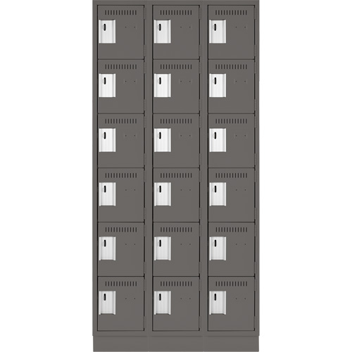 Clean Line Lockerette, 6 -tier, Bank of 3, 36" x 18" x 76", Steel, Charcoal, Rivet (Assembled) Southpoint Industrial Supply