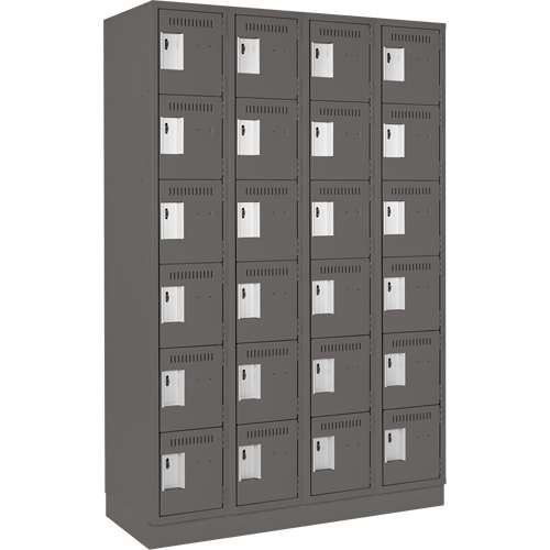 Clean Line Lockerette, 6 -tier, Bank of 4, 48" x 18" x 76", Steel, Charcoal, Rivet (Assembled) Southpoint Industrial Supply