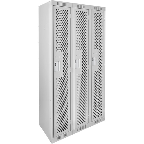 Clean Line Lockers, Bank of 3, 36" x 15" x 72", Steel, Grey, Rivet (Assembled), Perforated Southpoint Industrial Supply
