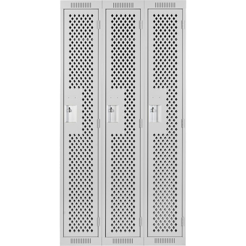 Clean Line Lockers, Bank of 3, 36" x 15" x 72", Steel, Grey, Rivet (Assembled), Perforated Southpoint Industrial Supply