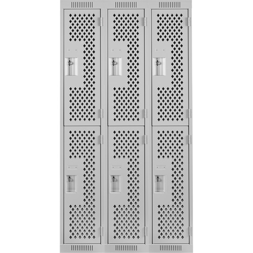 Clean Line Lockers, 2 -tier, Bank of 3, 36" x 15" x 72", Steel, Grey, Rivet (Assembled), Perforated Southpoint Industrial Supply