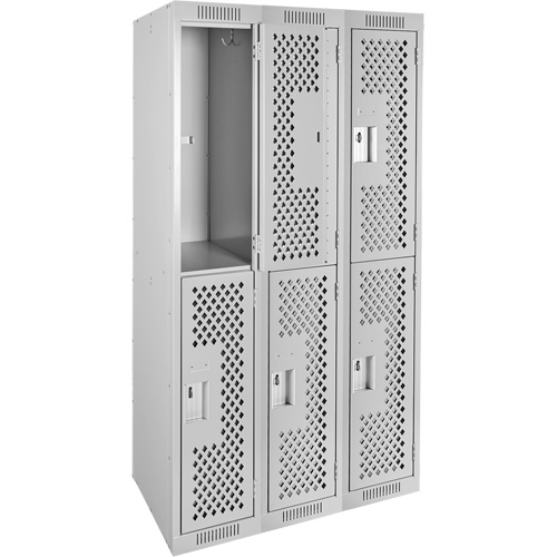 Clean Line Lockers, 2 -tier, Bank of 3, 36" x 15" x 72", Steel, Grey, Rivet (Assembled), Perforated Southpoint Industrial Supply