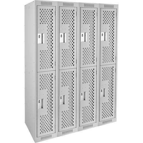 Clean Line Lockers, 2 -tier, Bank of 4, 48" x 15" x 72", Steel, Grey, Rivet (Assembled), Perforated Southpoint Industrial Supply