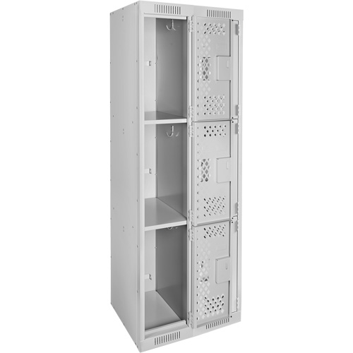 Clean Line Lockers, 3 -tier, Bank of 2, 24" x 12" x 72", Steel, Grey, Rivet (Assembled), Perforated Southpoint Industrial Supply