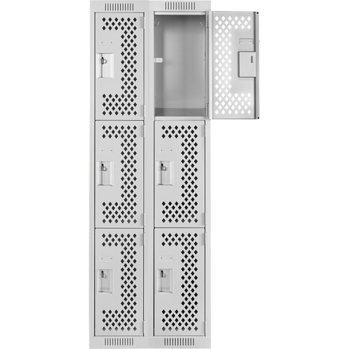 Clean Line Lockers, 3 -tier, Bank of 2, 24" x 12" x 72", Steel, Grey, Rivet (Assembled), Perforated Southpoint Industrial Supply
